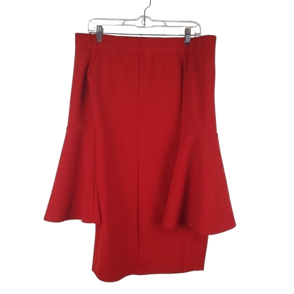BCBGENERATION Dress Womens Medium Red Off the Shoulder Bell Sleeve Mini‎ Bodycon - Picture 2 of 6